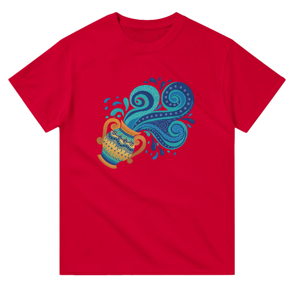 Image of Red Graphic Tee with Aquarius Sign by AK Pattern Studio 