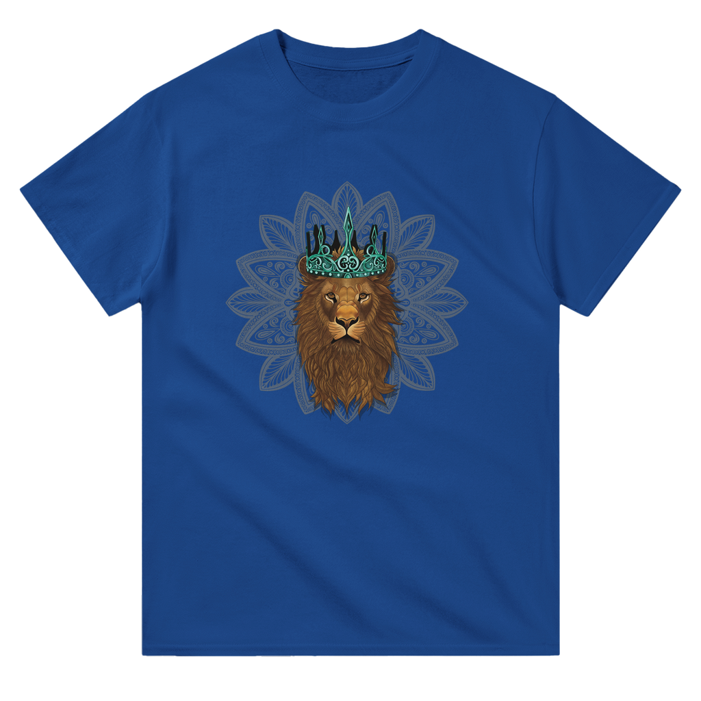 Image of Blue T-Shirt with Leo Zodiac Sign Graphic by AK Pattern Studio