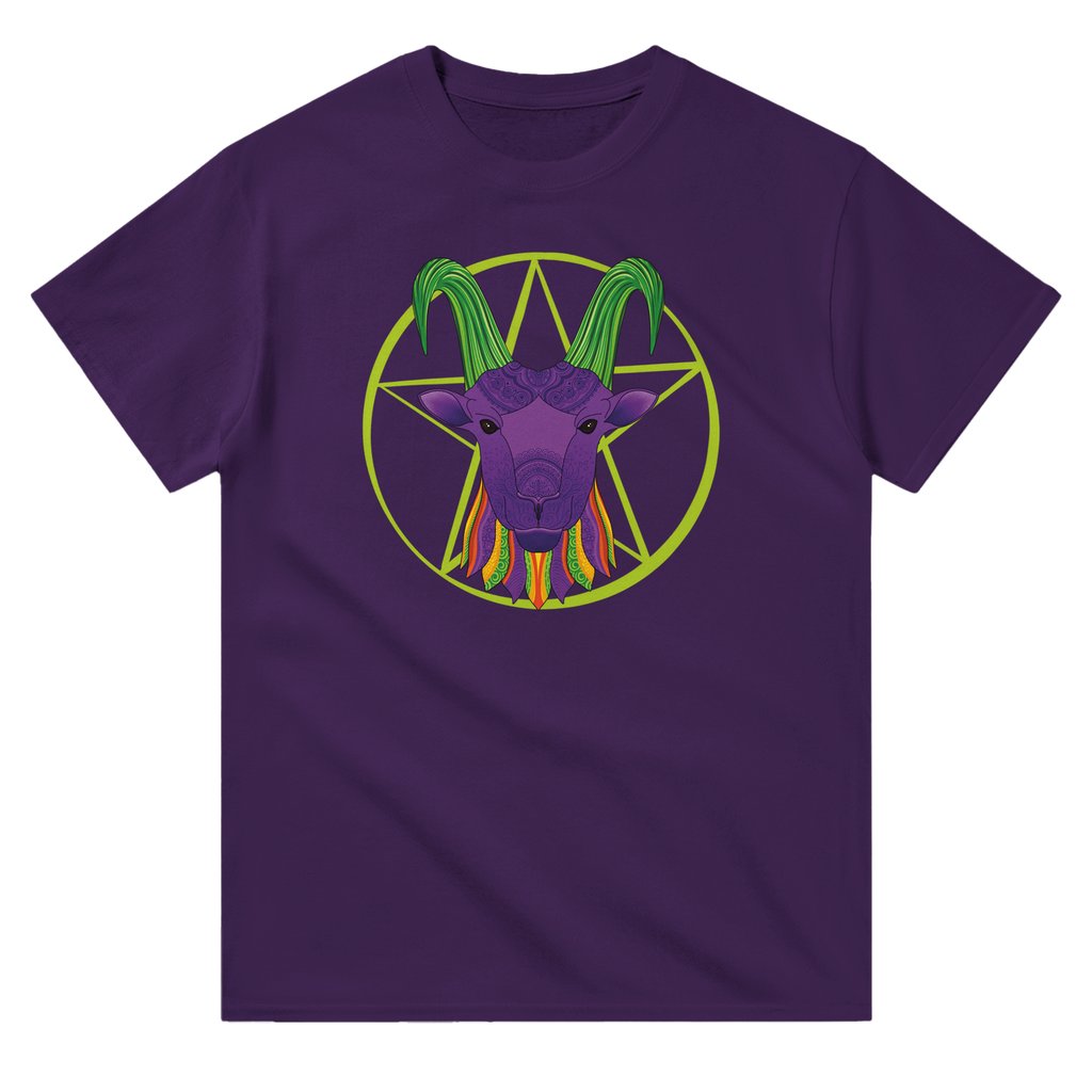 Image of Purple T-Shirt with Capricorn Zodiac Sign Graphic by AK Pattern Studio