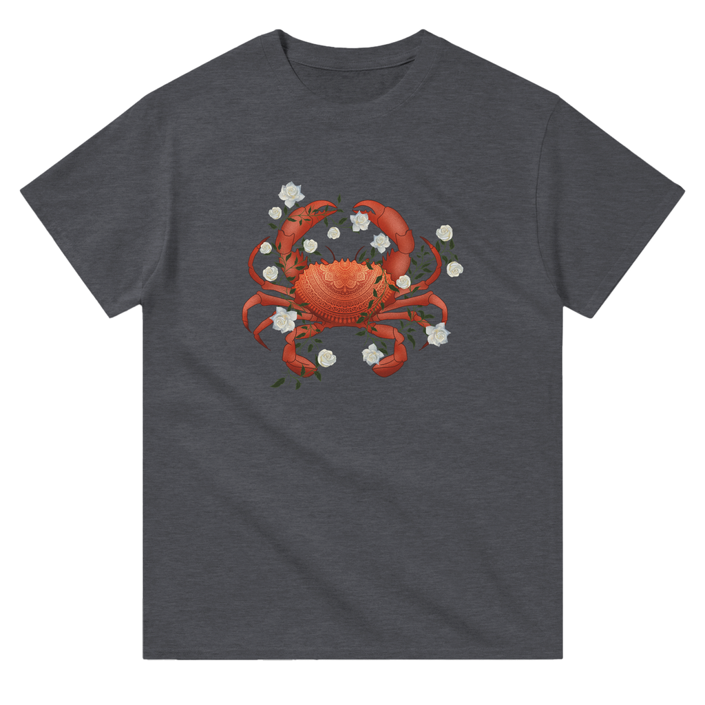 Image of Dark Heather T-Shirt with Cancer Zodiac Sign Graphic by AK Pattern Studio