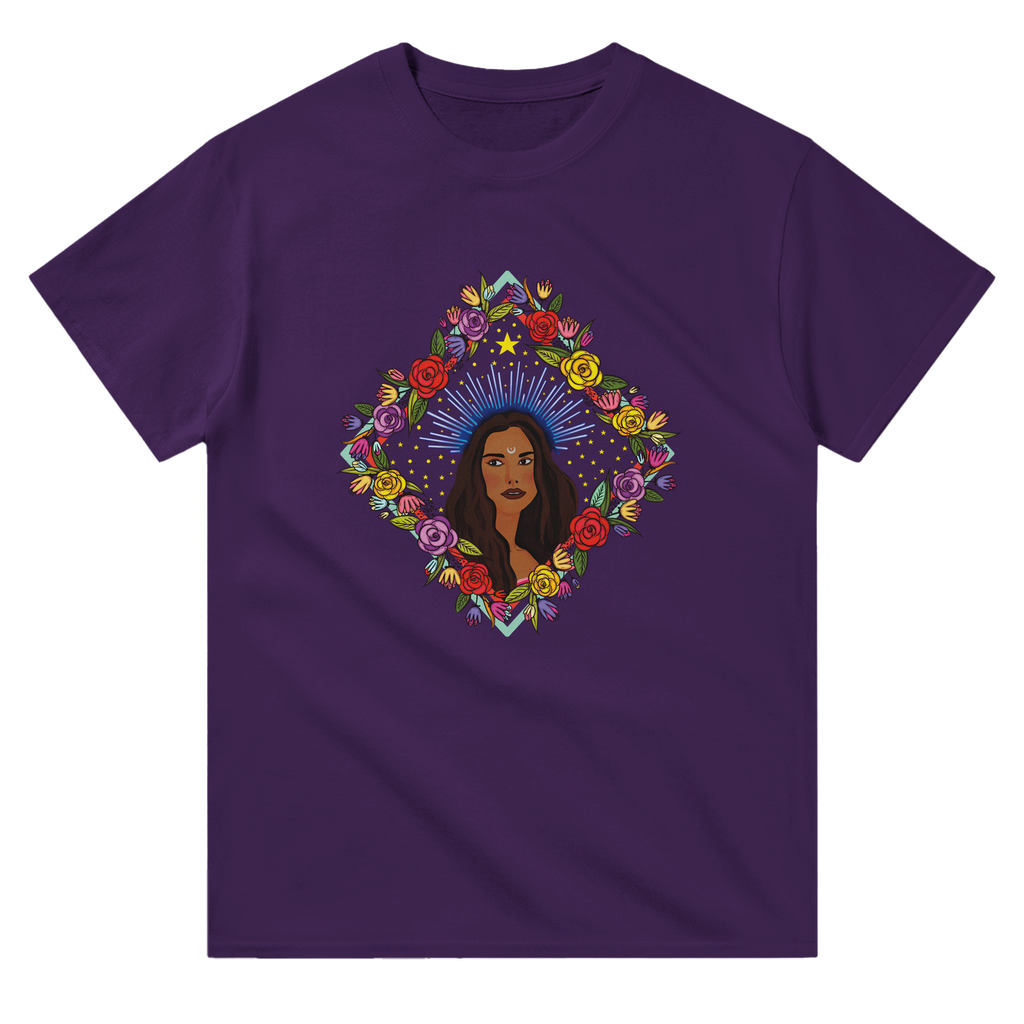 Image of Purple T-Shirt with Virgo Zodiac Sign Graphic by AK Pattern Studio