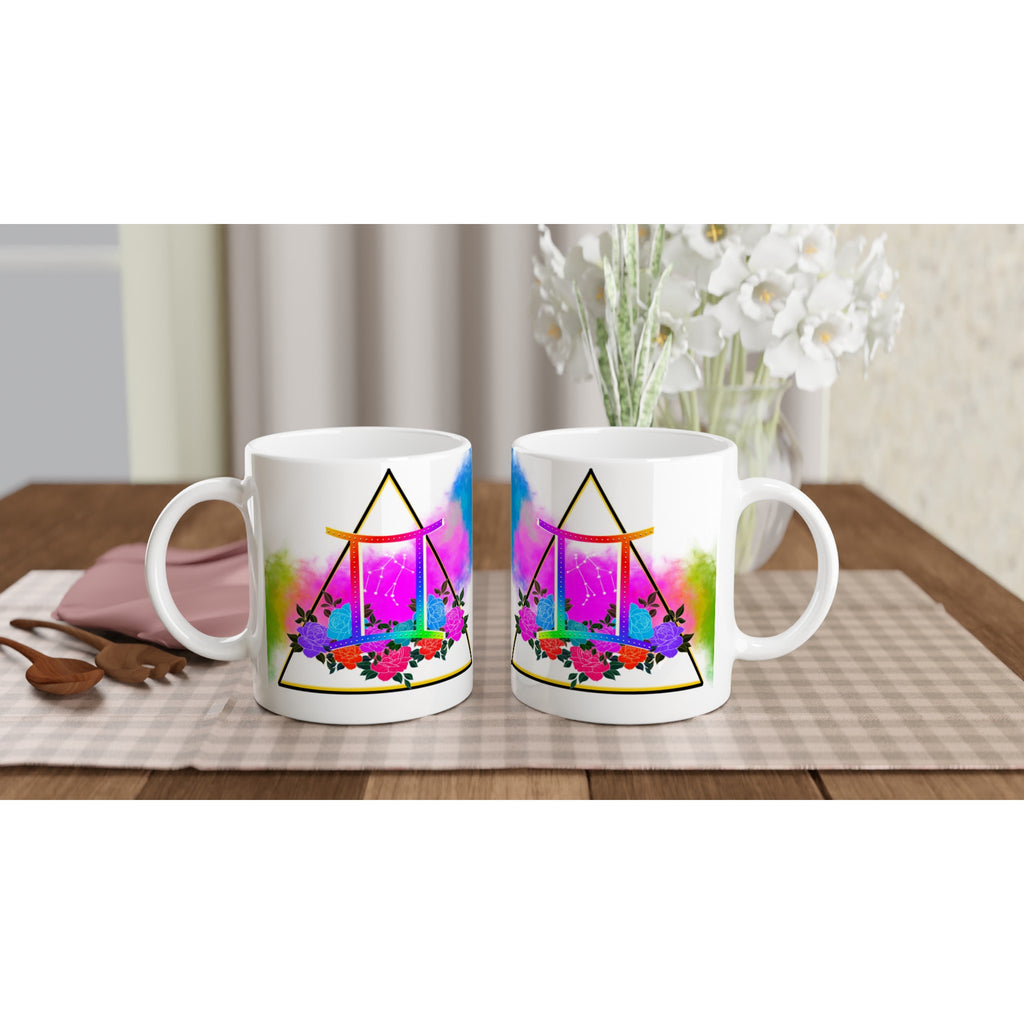 Image of two coffee white coffee mugs with Gemini Sign designed by AK Pattern Studio 