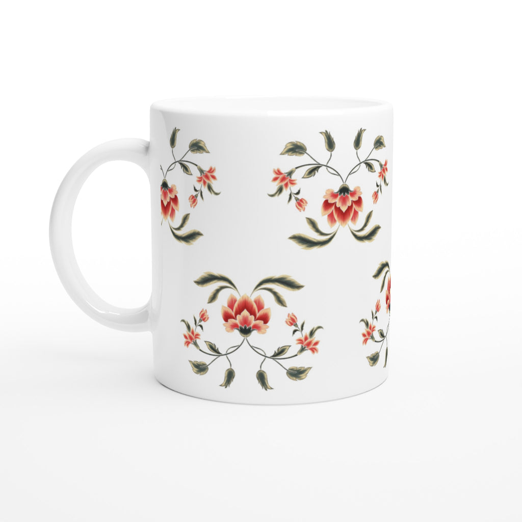 Designer Ceramic Mug with Mughal floral Rose print by AK Pattern Studio