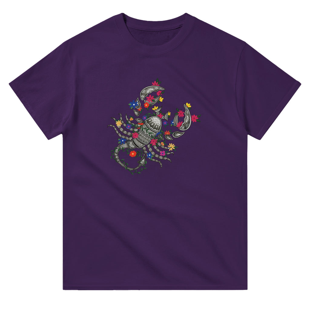 Image of Purple T-Shirt with Scorpio Zodiac Sign Graphic by AK Pattern Studio