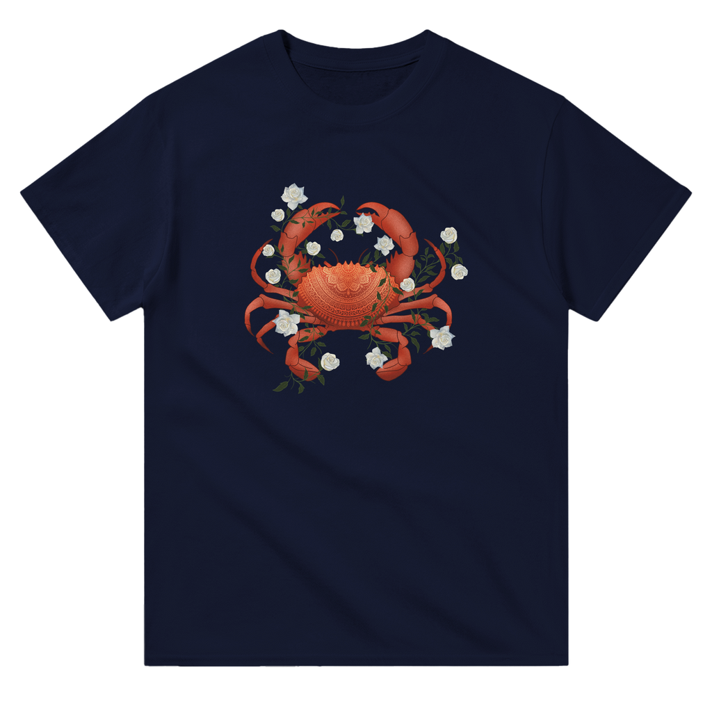 Image of Navy Blue T-Shirt with Cancer Zodiac Sign Graphic by AK Pattern Studio