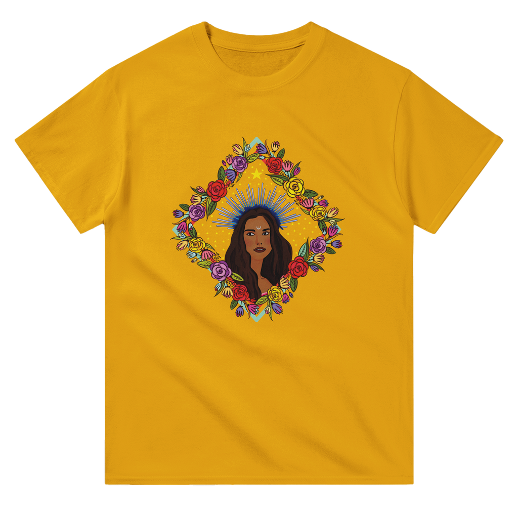 Image of Yellow T-Shirt with Virgo Zodiac Sign Graphic by AK Pattern Studio