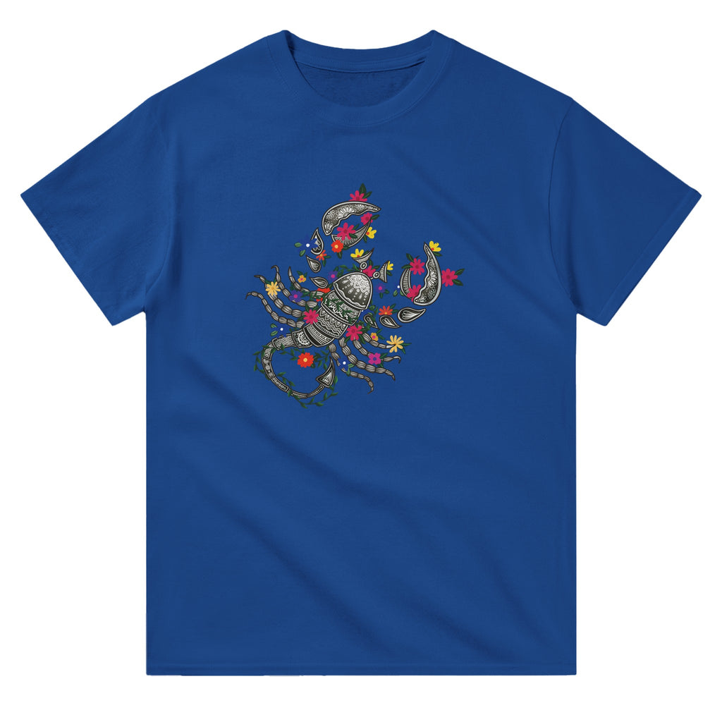 Image of Blue Graphic Tee with Scorpio Sign by AK Pattern Studio 