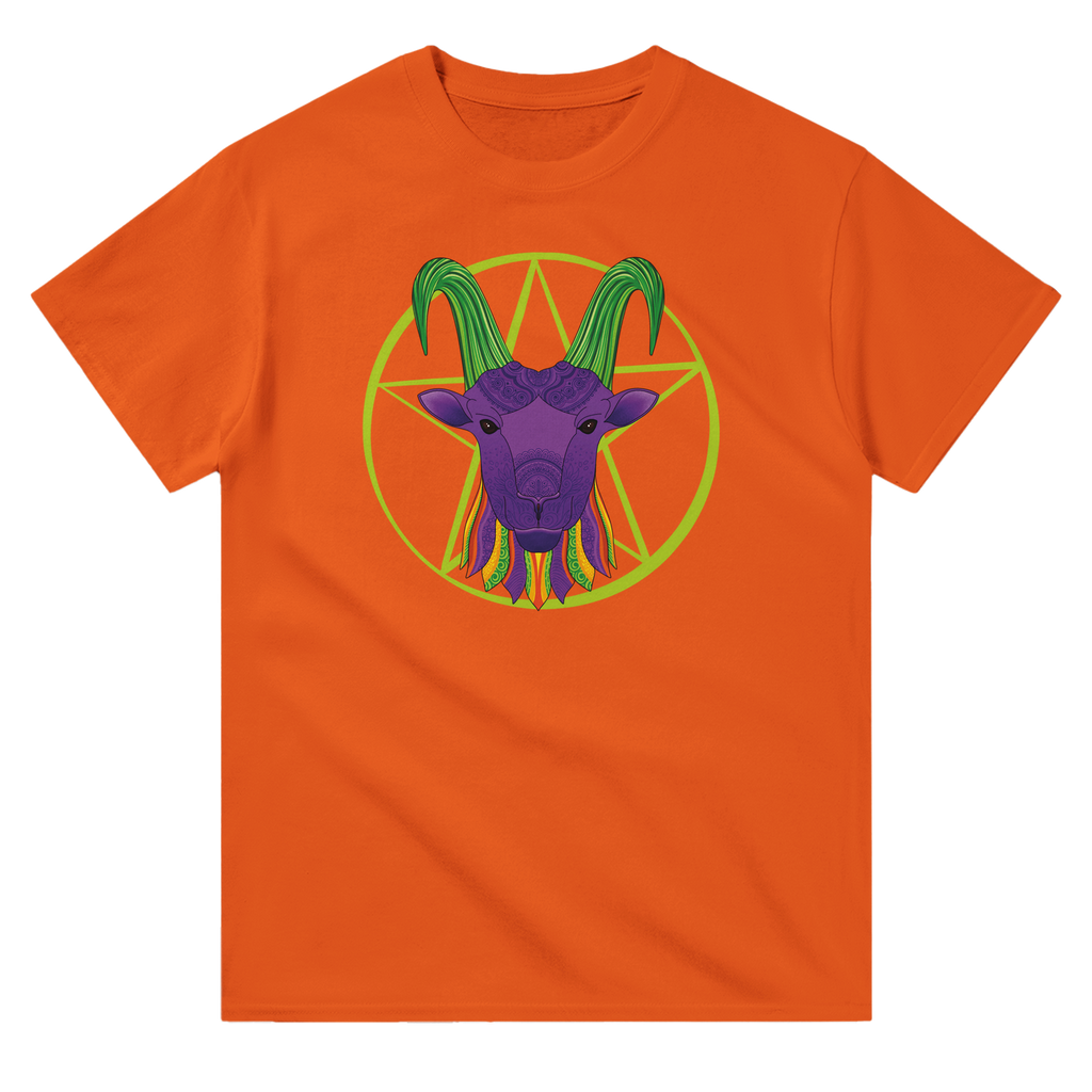 Image of Orange T-Shirt with Capricorn Zodiac Sign Graphic by AK Pattern Studio