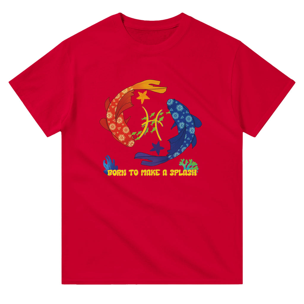 Image of Red T-Shirt with Pisces Zodiac Sign Graphic by AK Pattern Studio