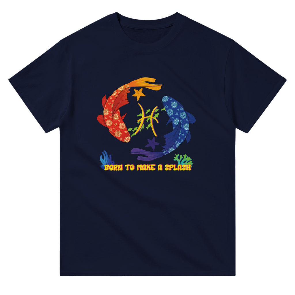 Image of Navy Blue T-Shirt with Pisces Zodiac Sign Graphic by AK Pattern Studio