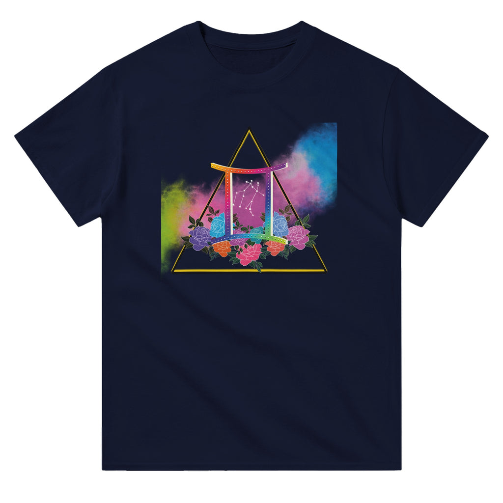 Image of Navy Blue Graphic Tee with Gemini Sign by AK Pattern Studio 