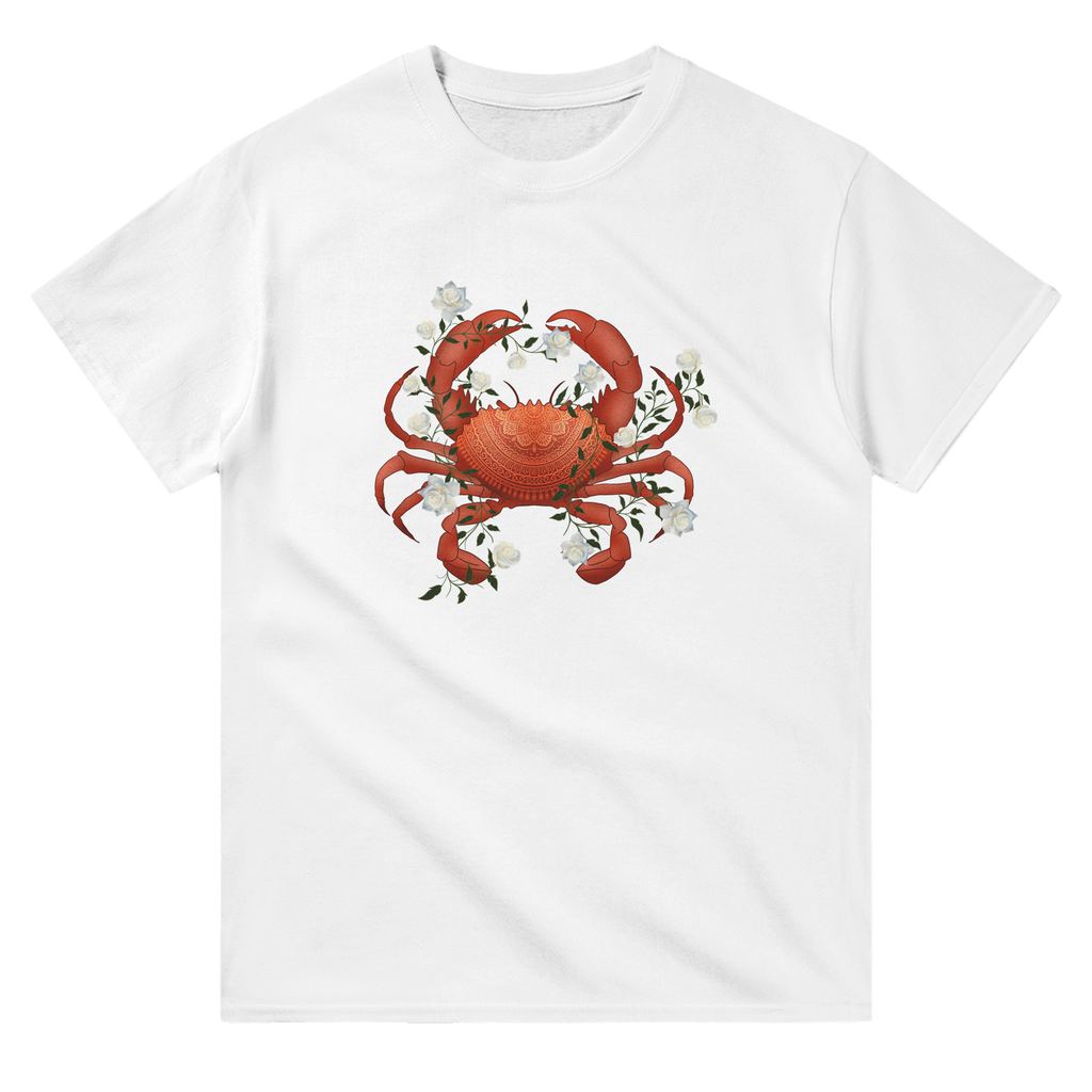 Image of White T-Shirt with Cancer Zodiac Sign Graphic by AK Pattern Studio