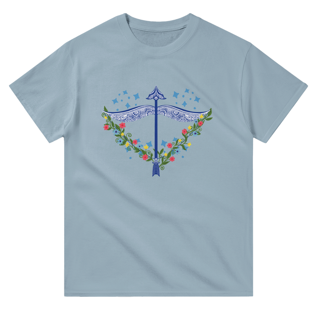 Image of Light Blue T-Shirt with Sagittarius Zodiac Sign Graphic by AK Pattern Studio 