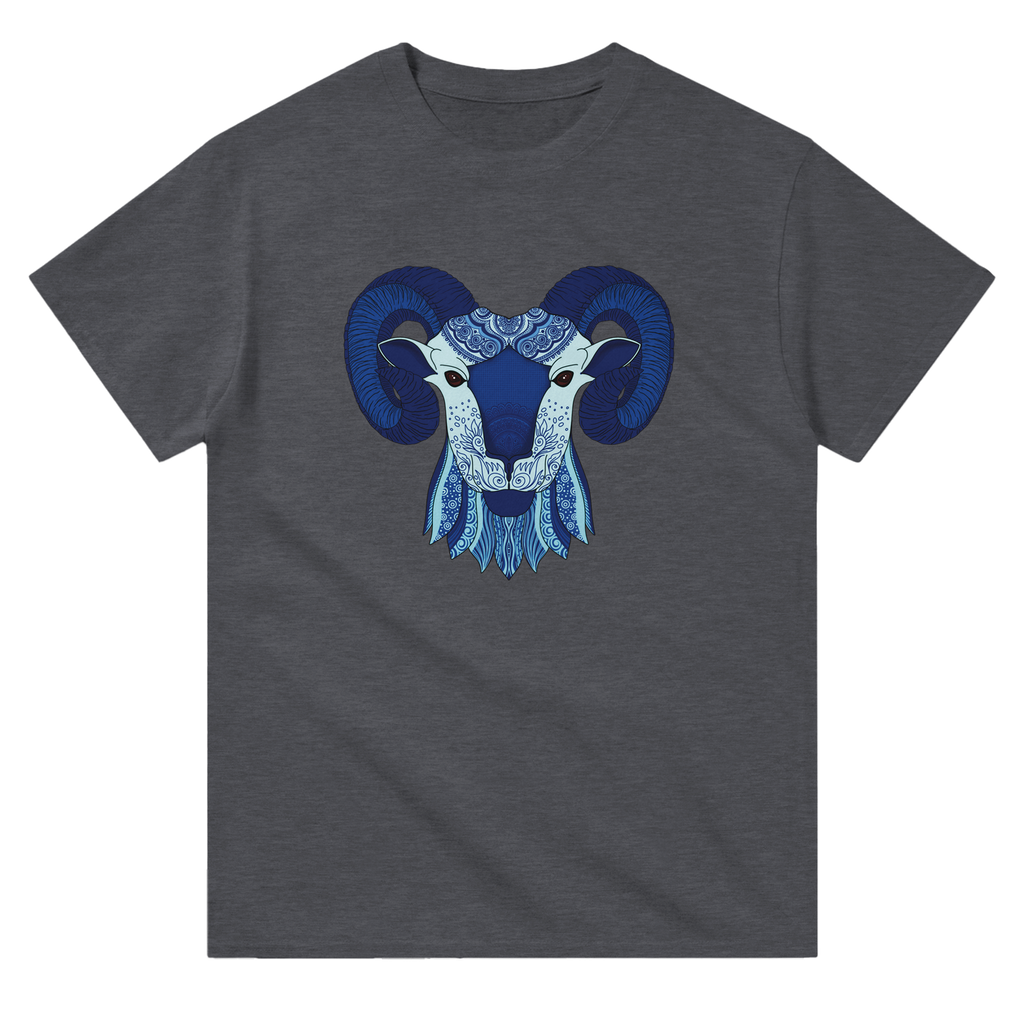 Image of Dark Heather T-Shirt with Aries Zodiac Sign Graphic by AK Pattern Studio