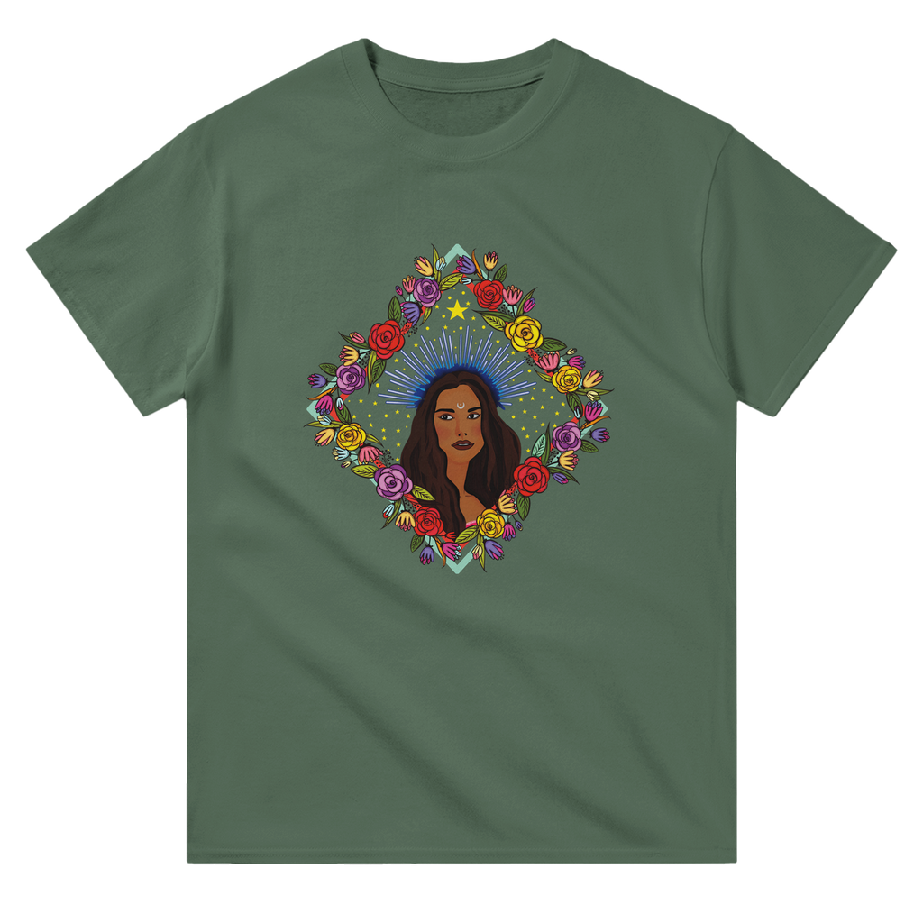 Image of Green T-Shirt with Virgo Zodiac Sign Graphic by AK Pattern Studio
