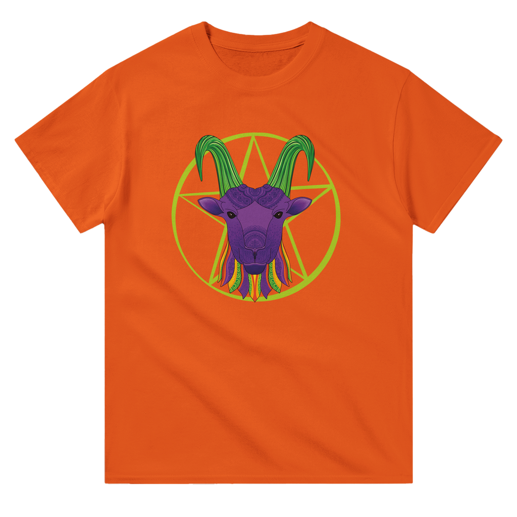 Image of Orange Graphic Tee with Capricorn Sign by AK Pattern Studio 