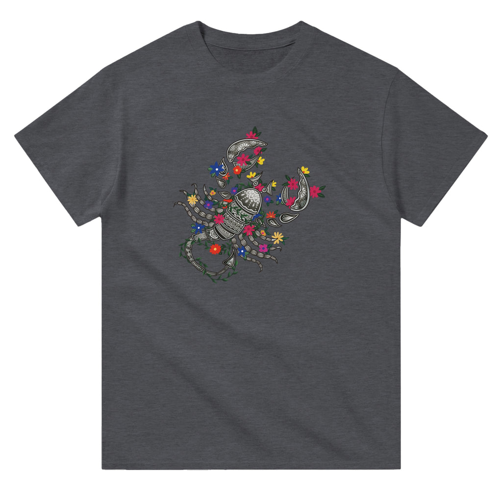 Image of Dark Heather T-Shirt with Scorpio Zodiac Sign Graphic by AK Pattern Studio