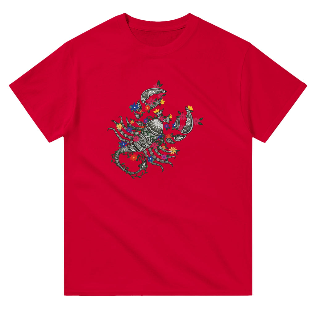 Image of Red Graphic Tee with Scorpio Sign by AK Pattern Studio 