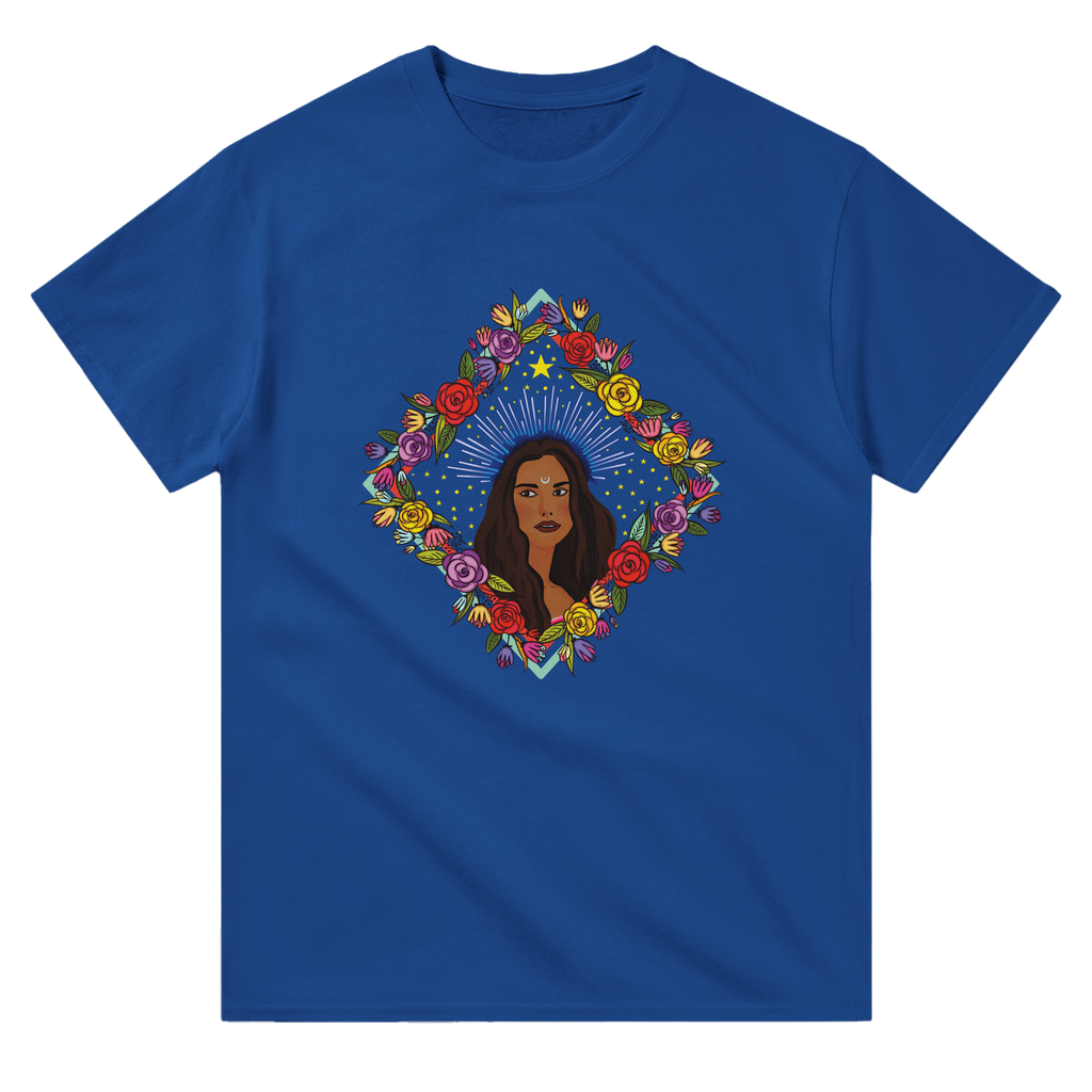 Image of Blue T-Shirt with Virgo Zodiac Sign Graphic by AK Pattern Studio