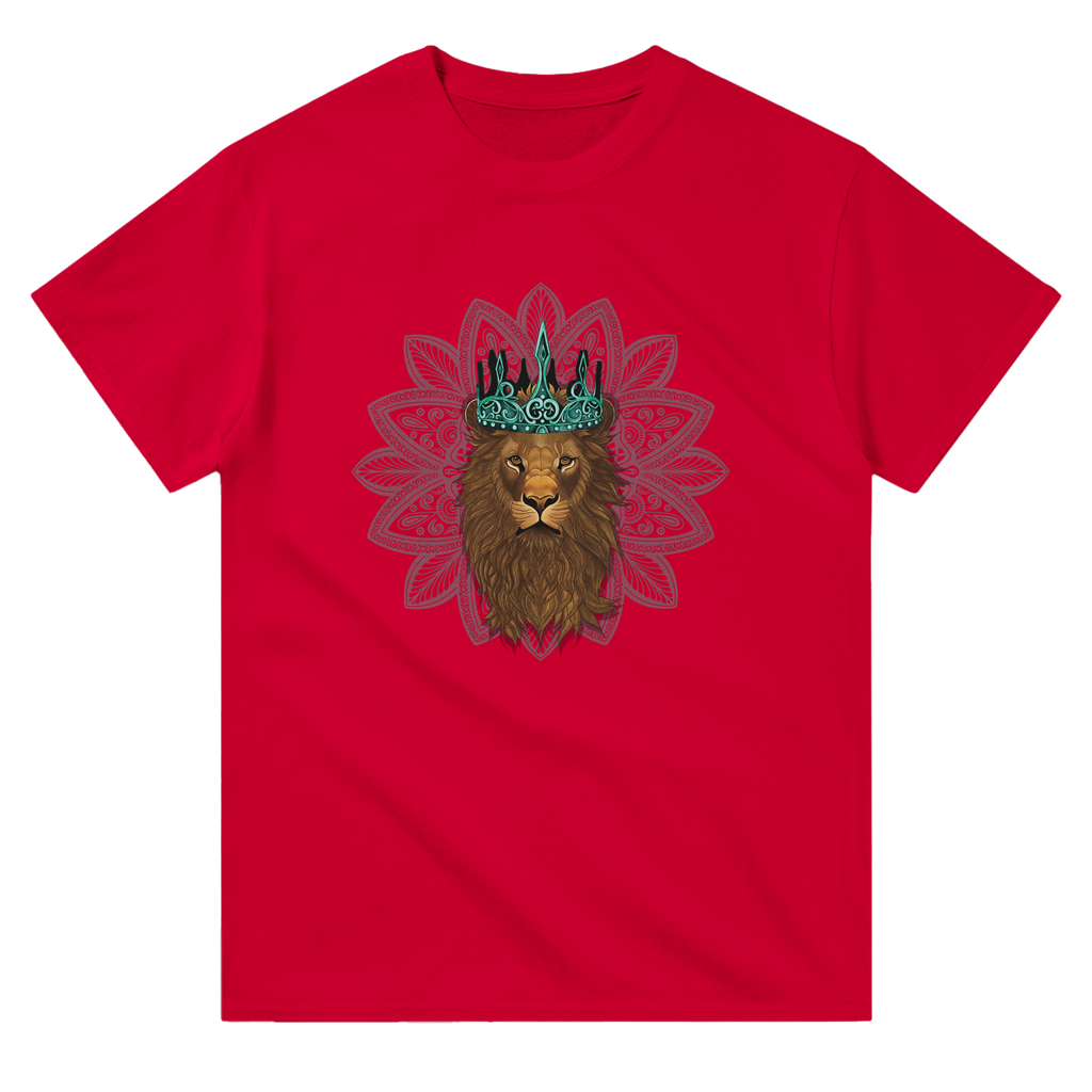 Image of Red T-Shirt with Leo Zodiac Sign Graphic by AK Pattern Studio