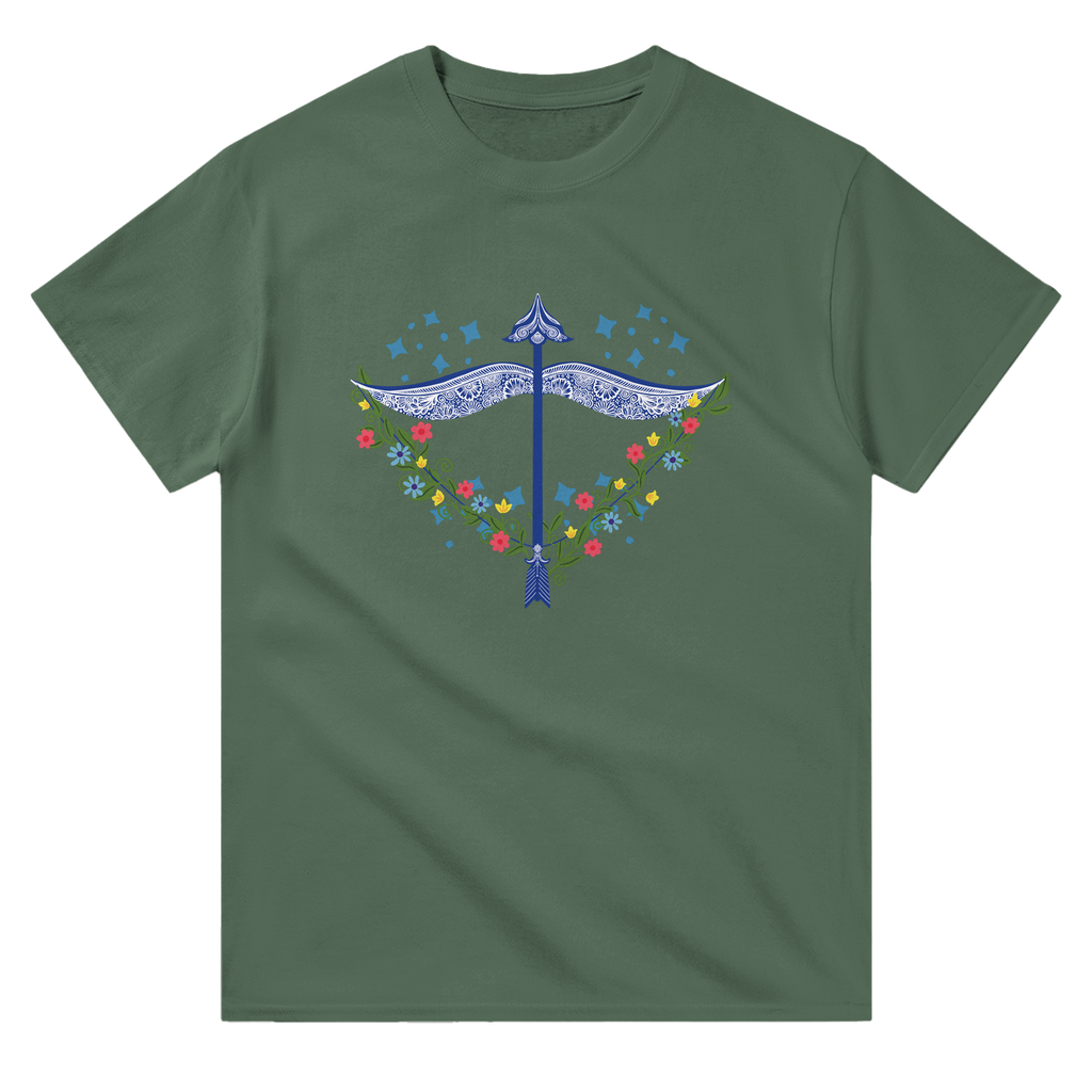 Image of Green T-Shirt with Sagittarius Zodiac Sign Graphic by AK Pattern Studio