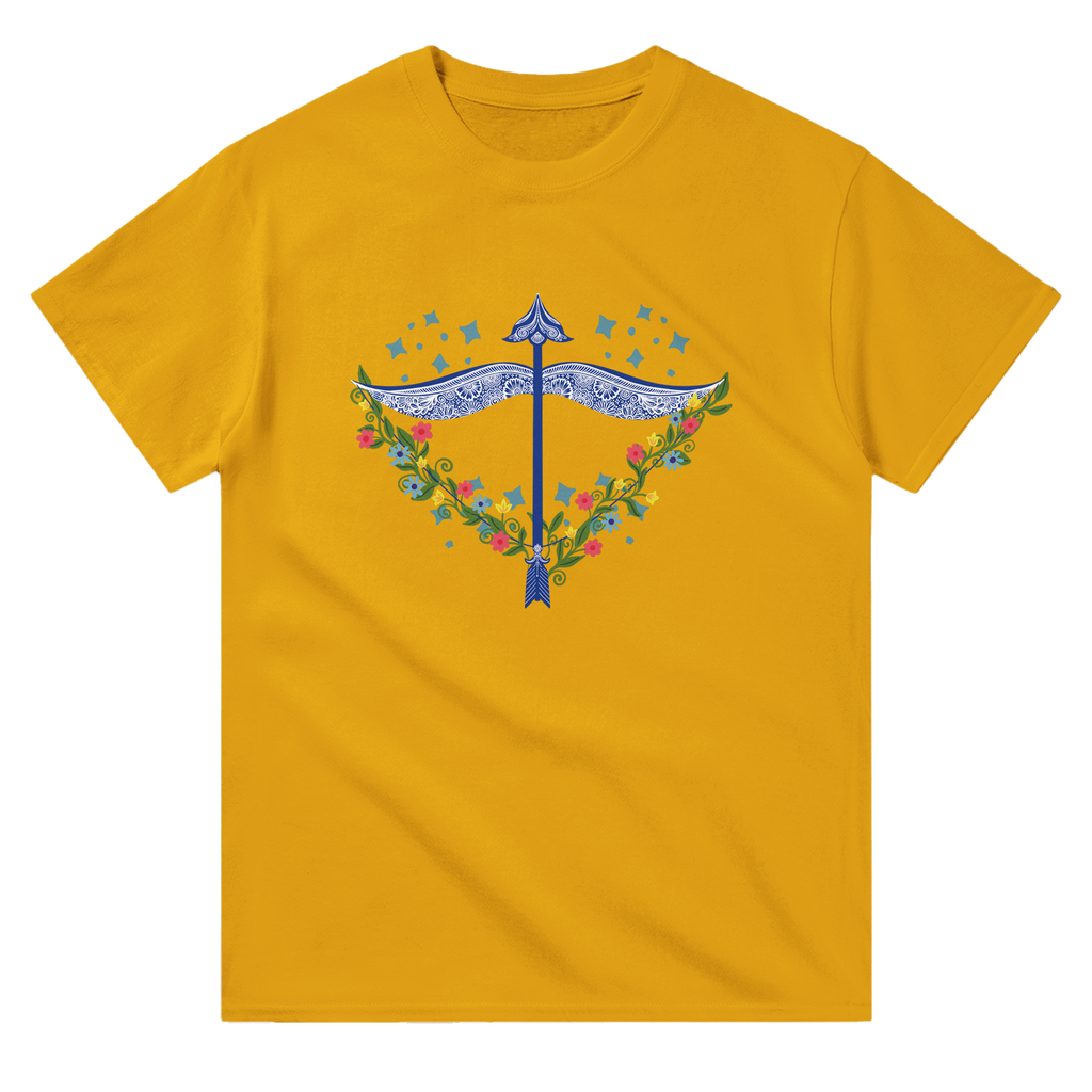 Image of Yellow T-Shirt with Sagittarius Zodiac Sign Graphic by AK Pattern Studio