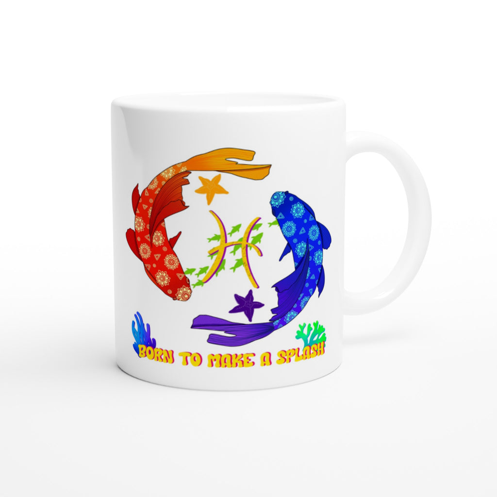 Image of white coffee mug with Pisces sign designed by AK Pattern Studio