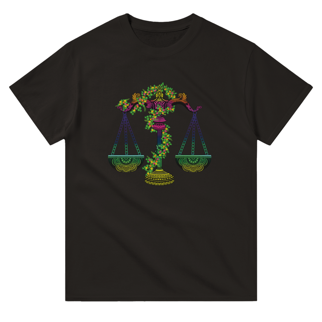 Image of Black T-Shirt with Libra Zodiac Sign Graphic by AK Pattern Studio 