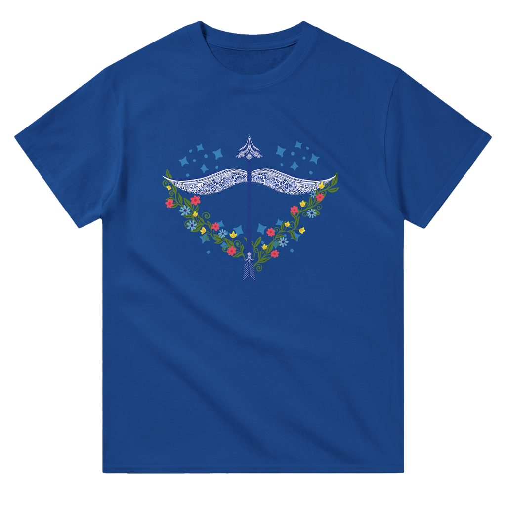 Image of Blue T-Shirt with Sagittarius Zodiac Sign Graphic by AK Pattern Studio