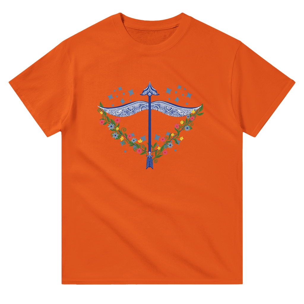 Image of Orange T-Shirt with Sagittarius Zodiac Sign Graphic by AK Pattern Studio