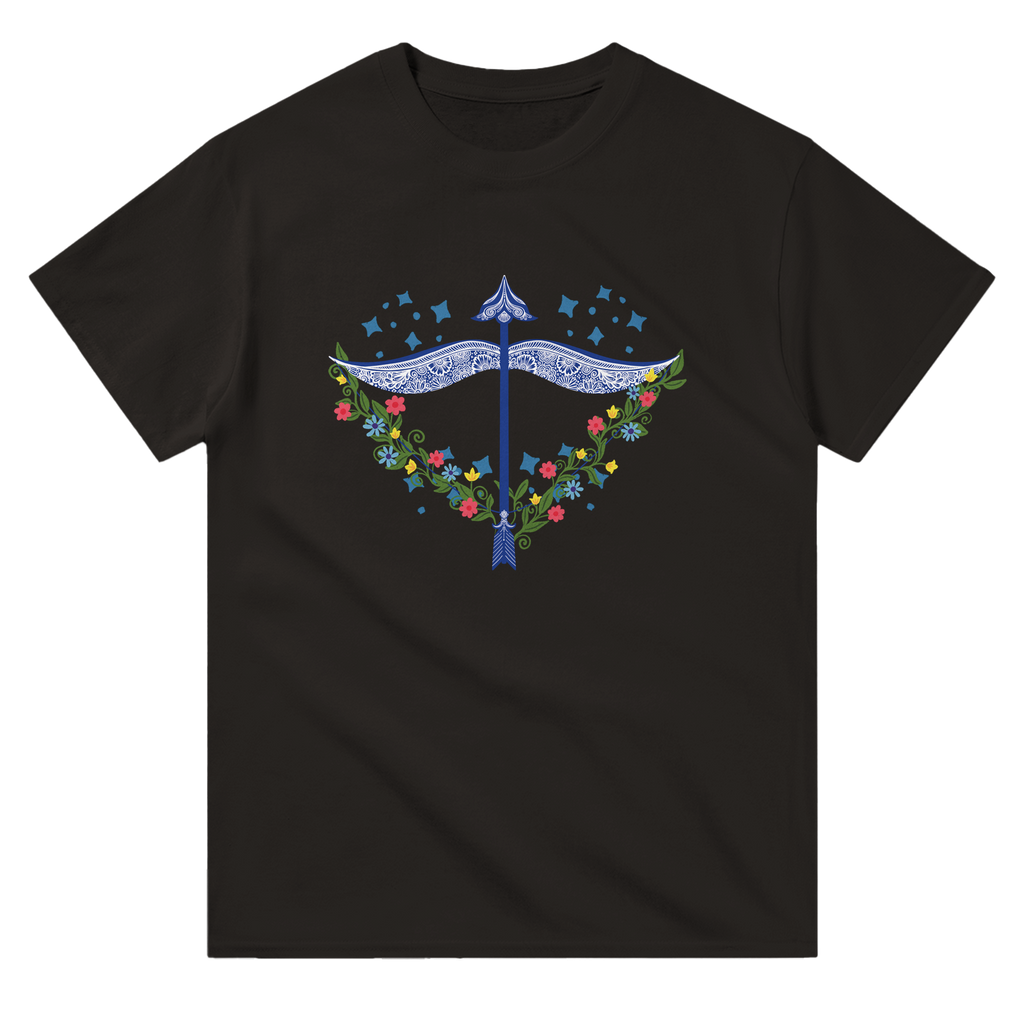 Image of Black T-Shirt with Sagittarius Zodiac Sign Graphic by AK Pattern Studio 