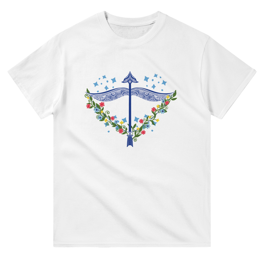 Image of White T-Shirt with Sagittarius Zodiac Sign Graphic by AK Pattern Studio