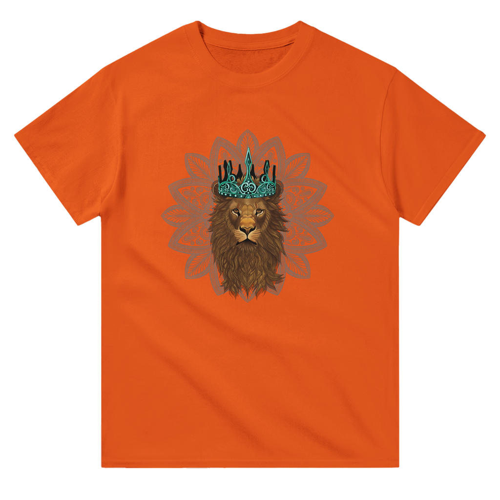 Image of Orange T-Shirt with Leo Zodiac Sign Graphic by AK Pattern Studio