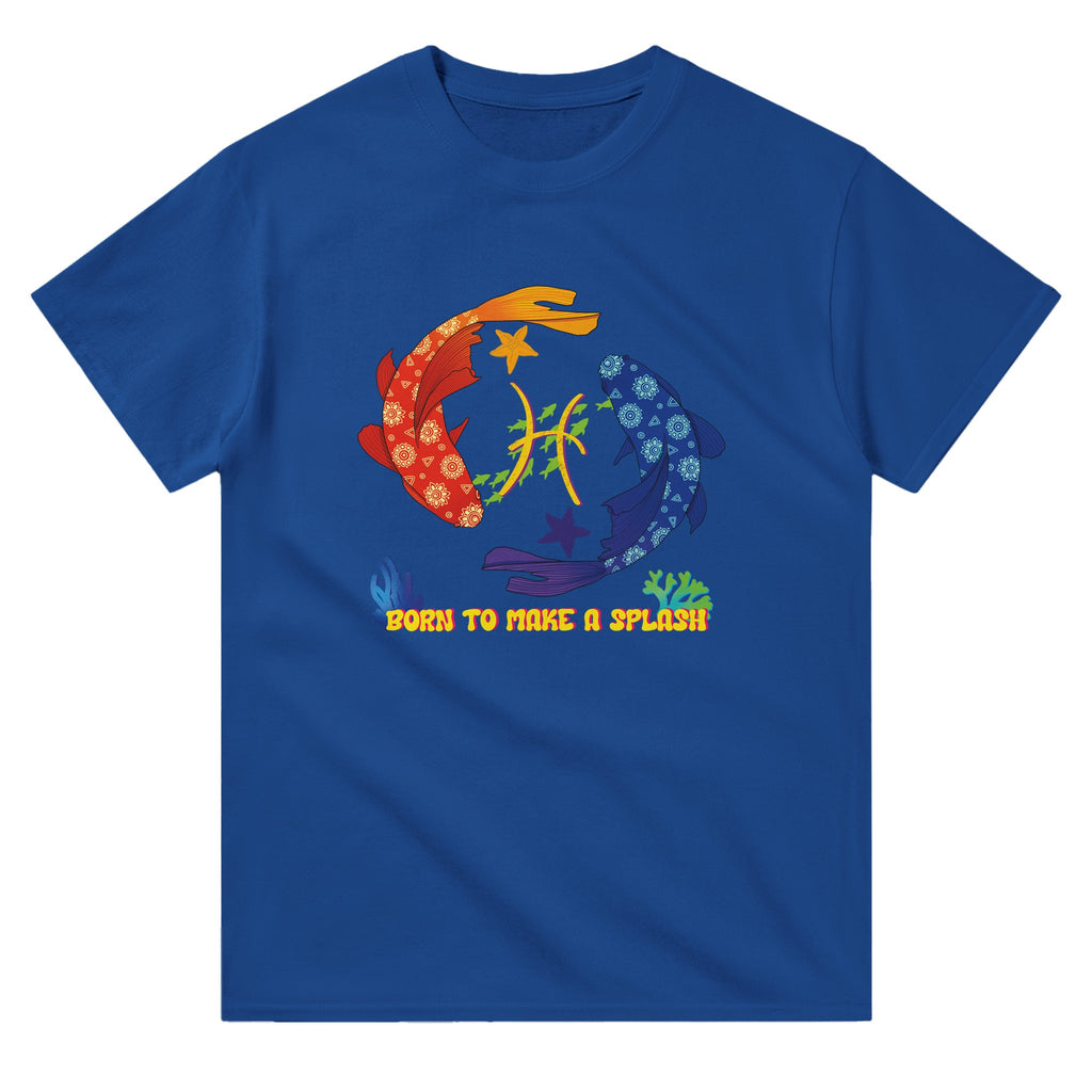 Image of Blue T-Shirt with Pisces Zodiac Sign Graphic by AK Pattern Studio