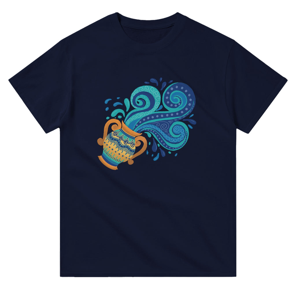 Image of Navy Blue Graphic Tee with Aquarius Sign by AK Pattern Studio 