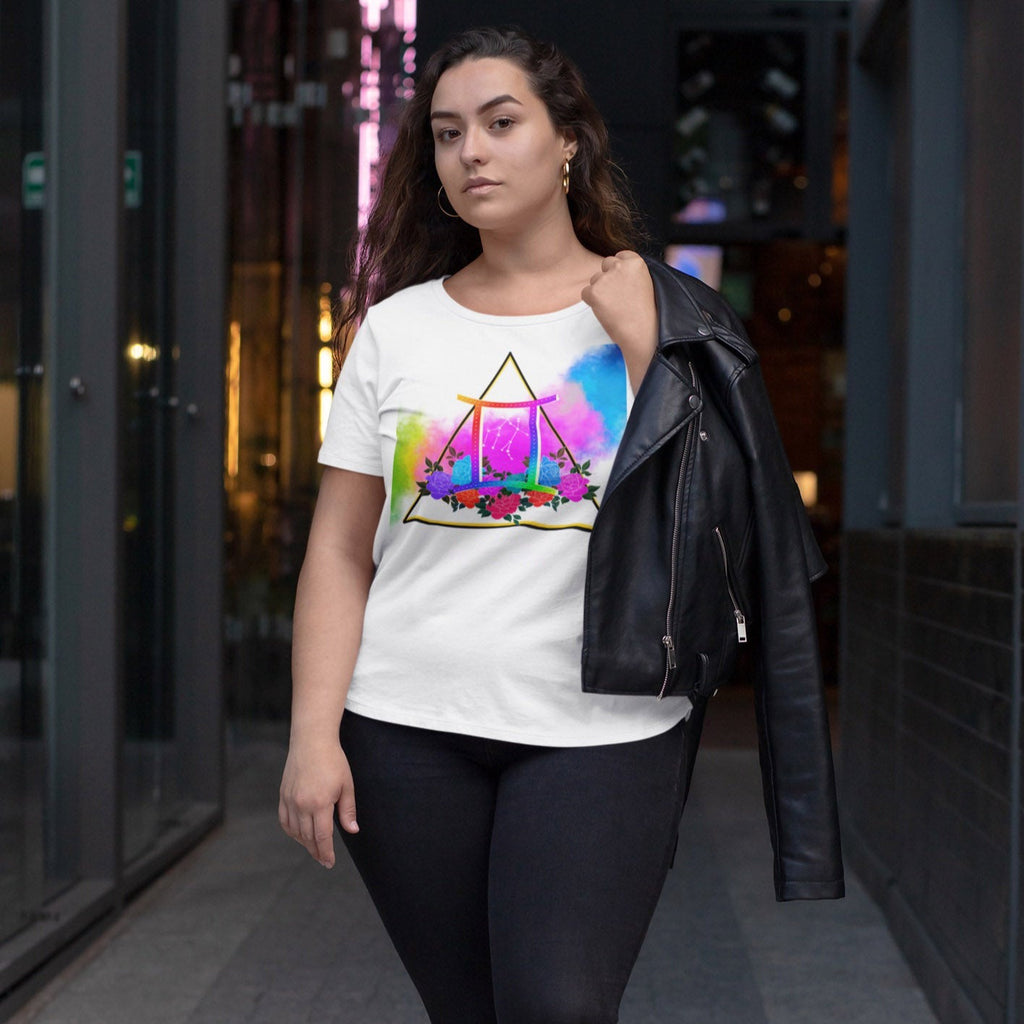 Image of Women wearing graphic Tee with Gemini Sign by AK Pattern Studio