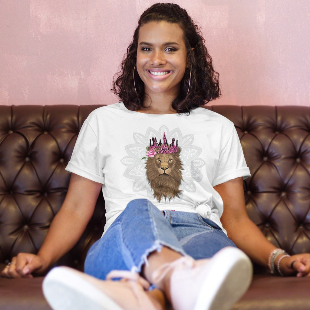 Image of Women Wearing cotton t-shirt with Leo Sign by AK Pattern Studio 