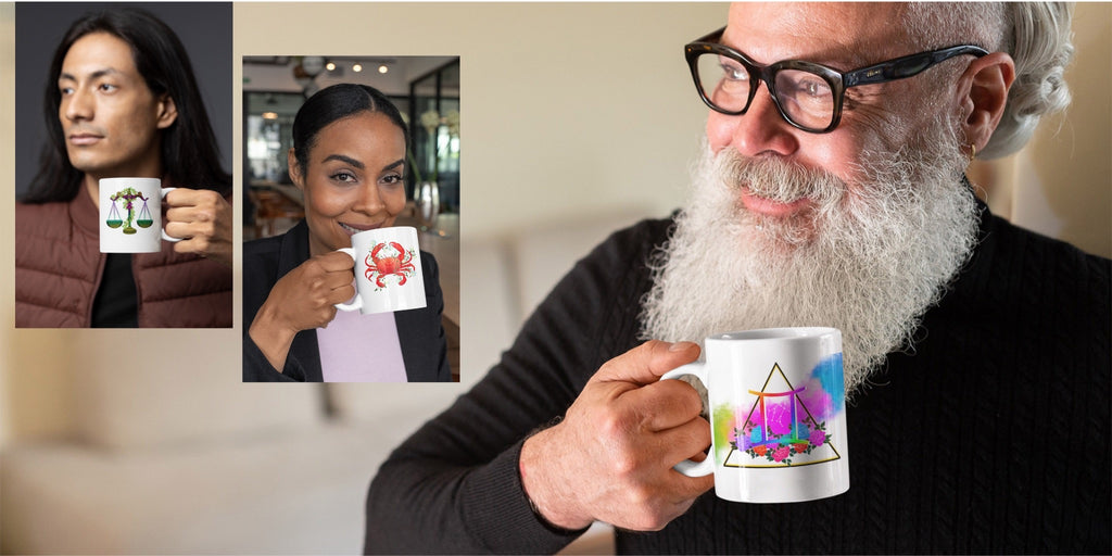 Image of Models holding Zodiac Sign Mugs by AK Pattern Studio