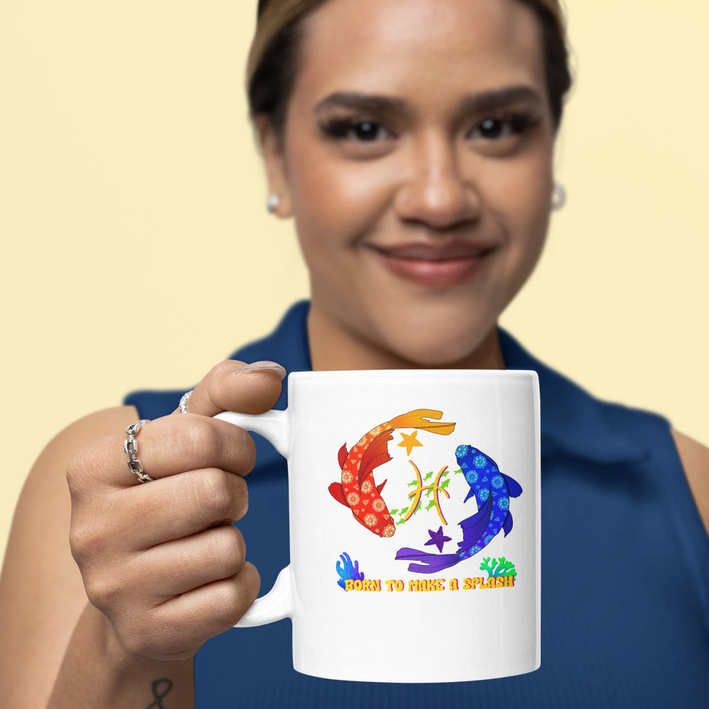 Image of Model holding Coffee Mug with Pisces Sign designed by AK Pattern Studio