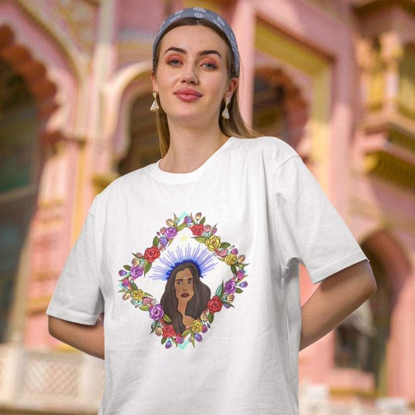 Image of Women Wearing cotton t-shirt with Virgo Sign by AK Pattern Studio 