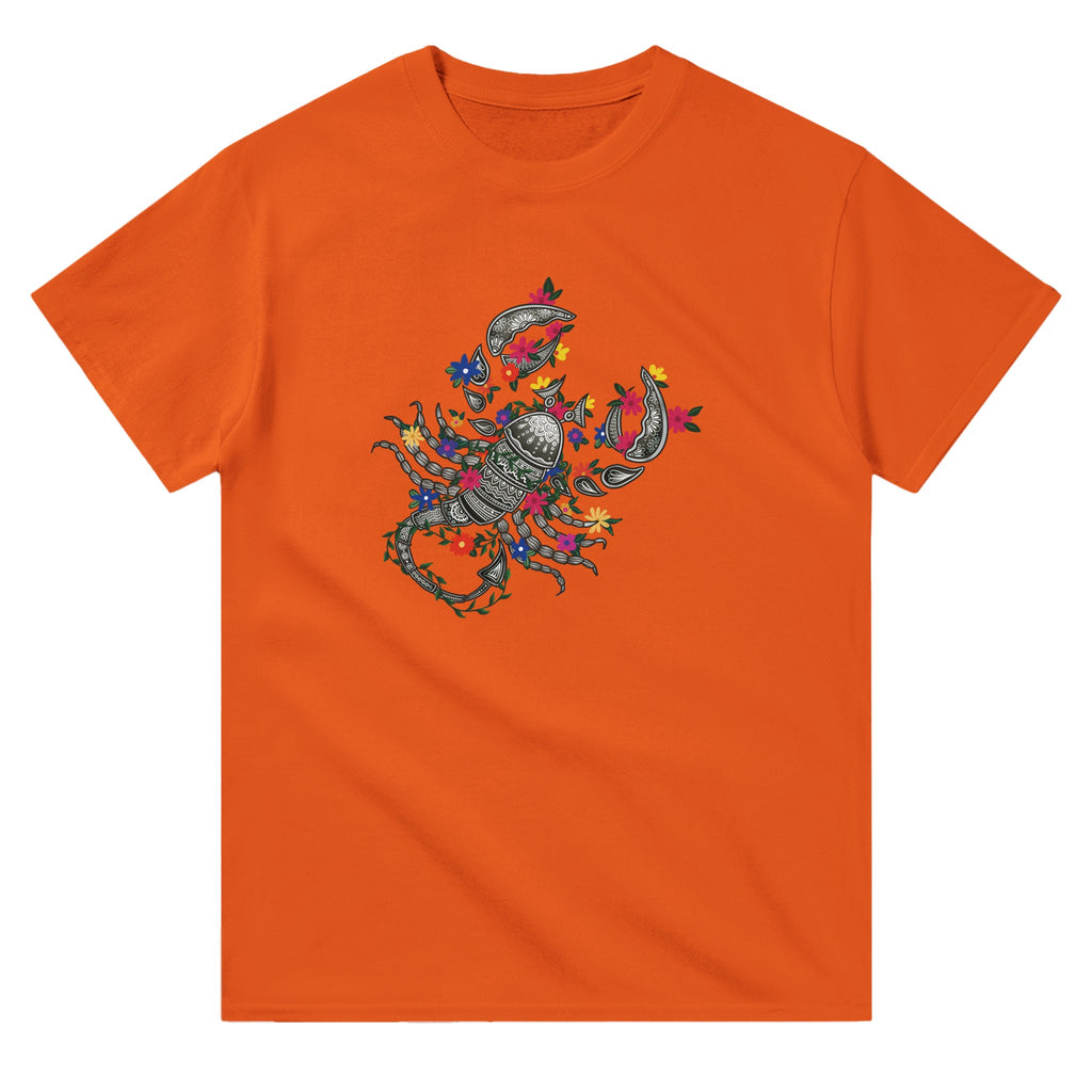 Image of Orange Graphic Tee with Scorpio Sign by AK Pattern Studio 