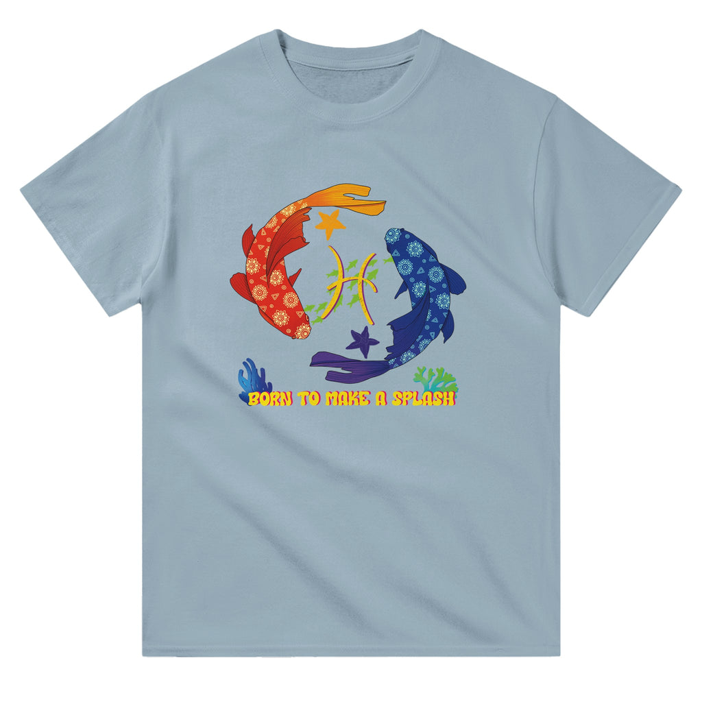 Image of Light Blue T-Shirt with Pisces Zodiac Sign Graphic by AK Pattern Studio 