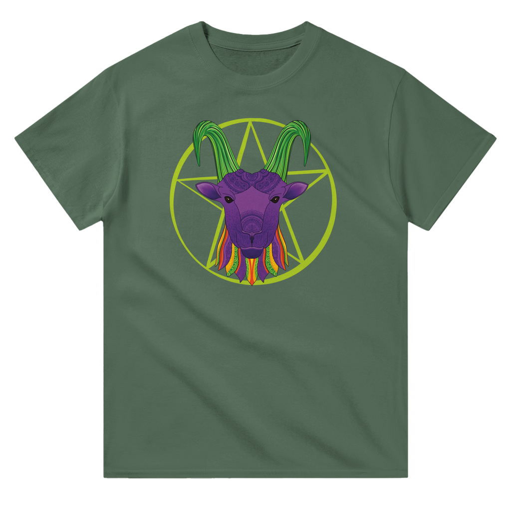 Image of Green T-Shirt with Capricorn Zodiac Sign Graphic by AK Pattern Studio