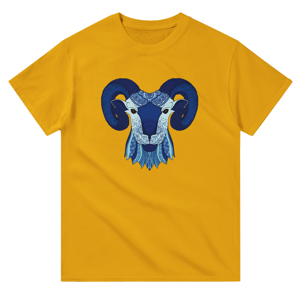 Image of Yellow T-Shirt with Aries Zodiac Sign Graphic by AK Pattern Studio