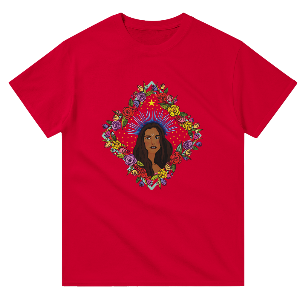 Image of Red T-Shirt with Virgo Zodiac Sign Graphic by AK Pattern Studio