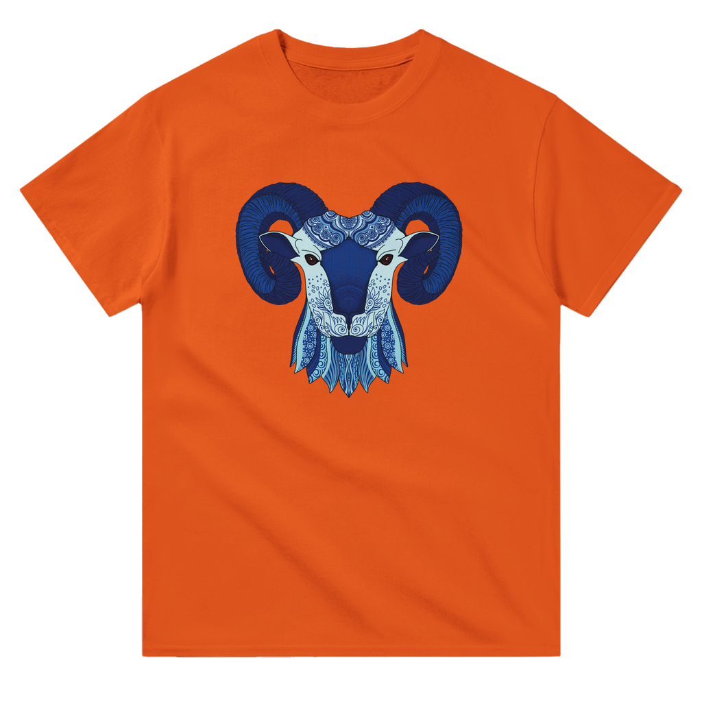 Image of Orange T-Shirt with Aries Zodiac Sign Graphic by AK Pattern Studio