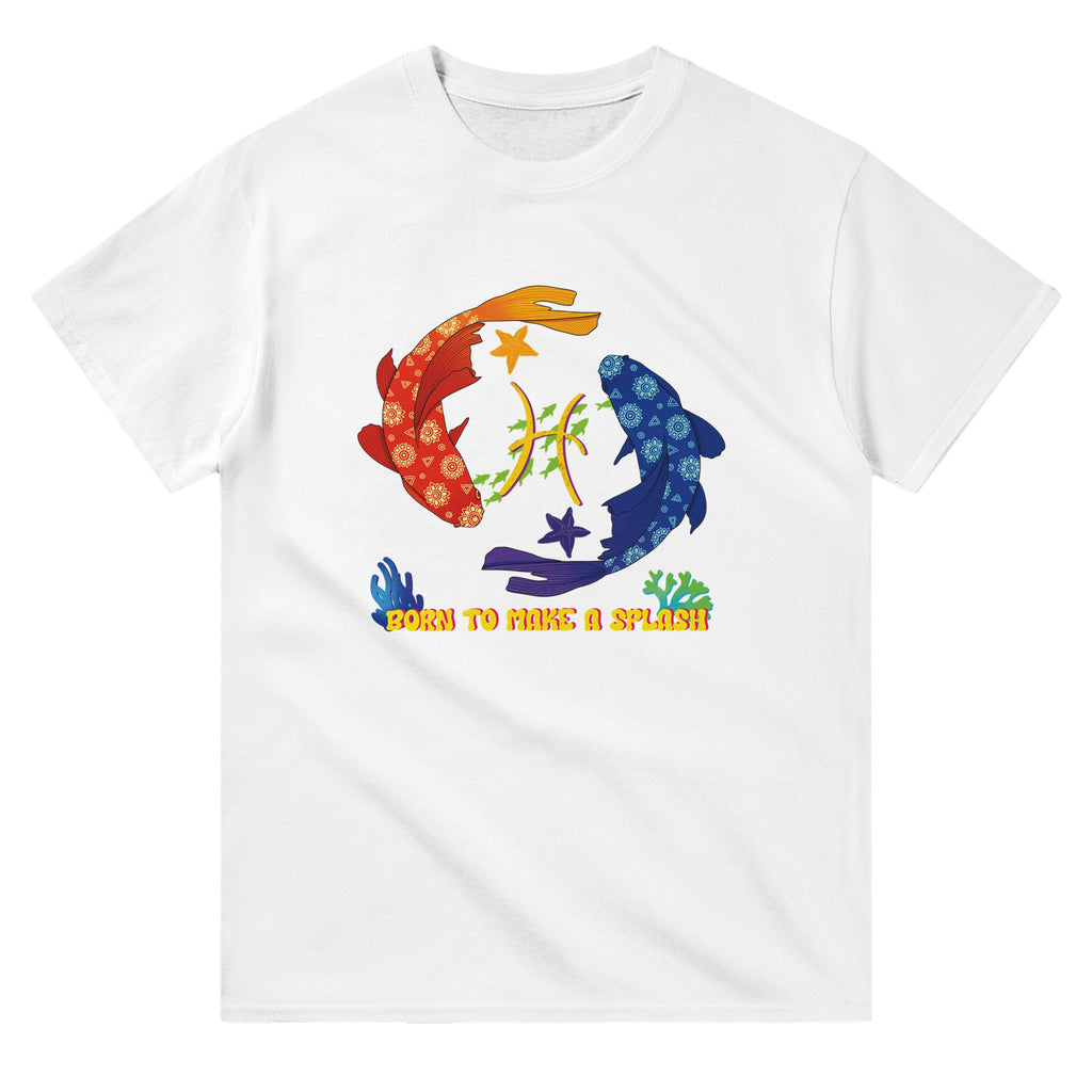 Image of White T-Shirt with Pisces Zodiac Sign Graphic by AK Pattern Studio