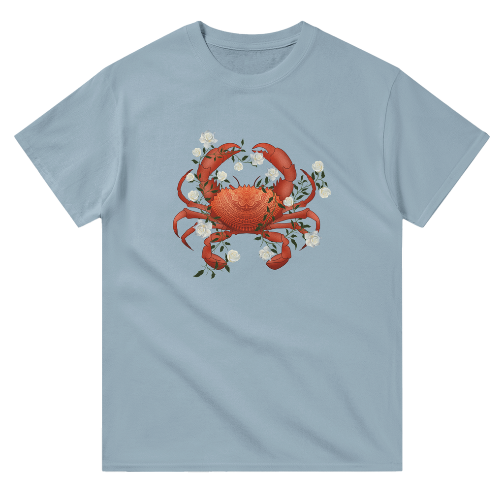 Image of Light Blue T-Shirt with Cancer Zodiac Sign Graphic by AK Pattern Studio 
