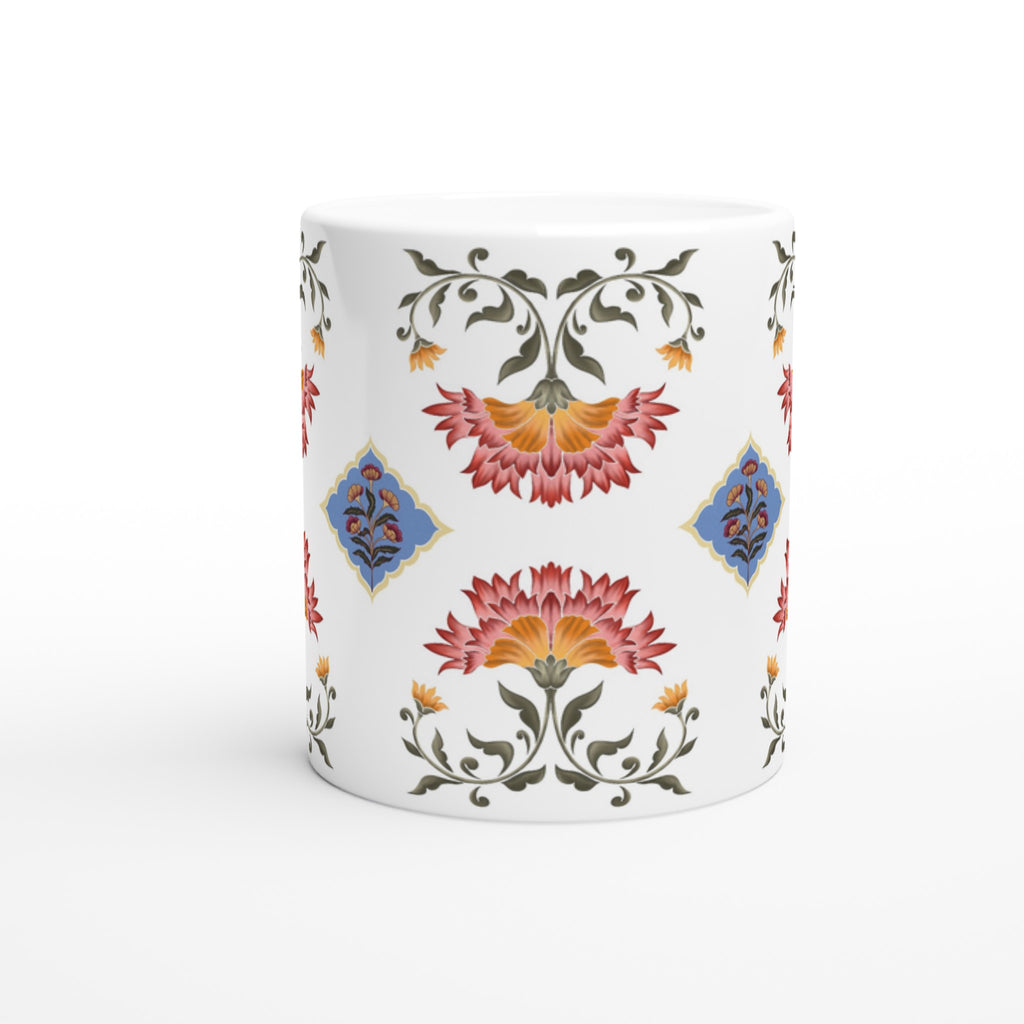 Designer Ceramic Mug with Mughal floral print by AK Pattern Studio