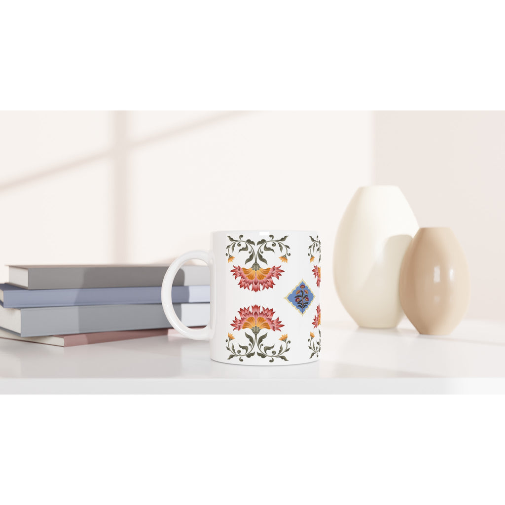 Mughal Inspired Floral motifs printed on Ceramic Mug by AK Pattern Studio